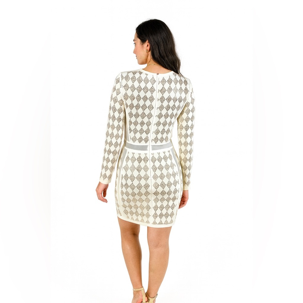 Valiant Paris White Gold Studded Bodycon Dress Long Sleeve Embellished – Size L - Picture 4 of 16